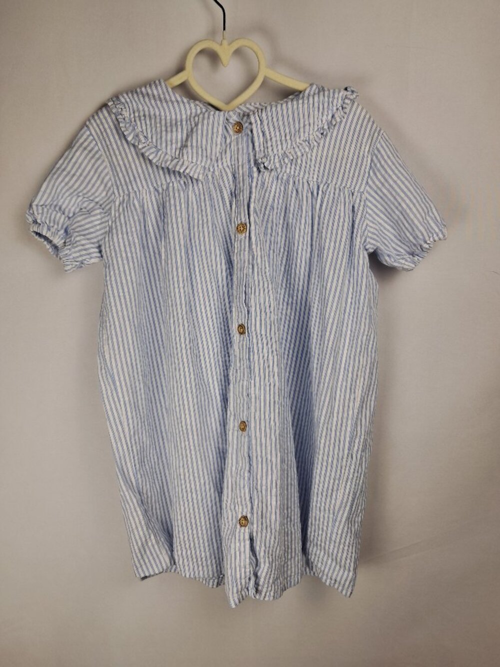 Little Paper Doll Girls 7Y Blue Stripe Peter Pan Collar Dress 100% Cotton Pastel